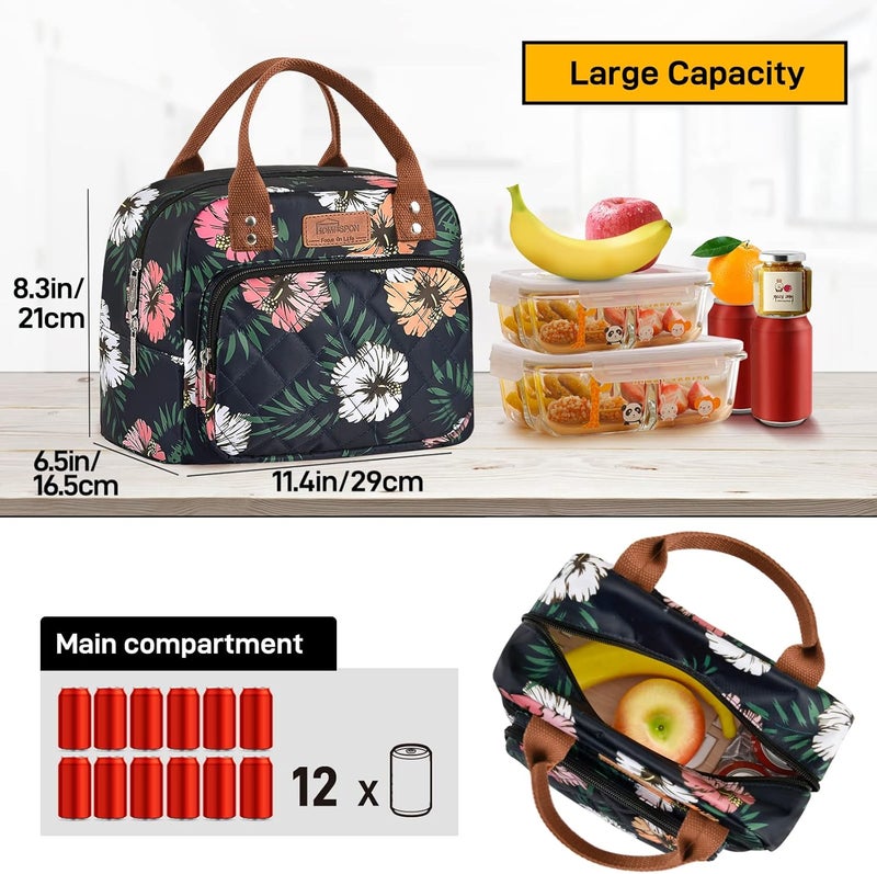 Buringer HOMESPON Lunch Bag for Woman Man Adults with Front Pocket Insulated Lunch Tote Lunch Box Container for Work Picnic or Travel（Green Leaves） - Image 3